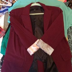 Maroon blazer with striped sleeves